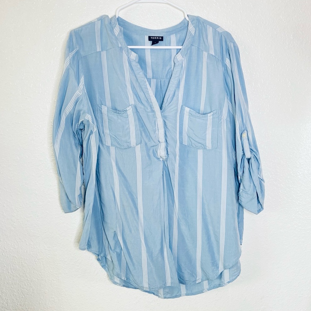 🍓 Torrid Striped Boho 3/4 Sleeves Popover Blouse Top 1X